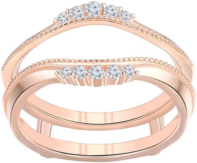 White Diamond Milgrain Enhancer Guard For Women, 14k Gold Finish April Birthstone White Diamond Wrap Ring, Engagement Ring