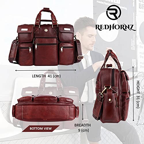 Image of Genuine Bombay Leather 16 inch Laptop Office Messenger Bag for Unisex /Professionals (L=16.5,B=8,H=12 inch, Bombay Brown) (BROWN)