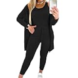 3 Piece Lounge Sets for Women Fall Fashion 2025 Outfits Tank Top Long Sleeve Cardigan and Pants Sets Loungewear