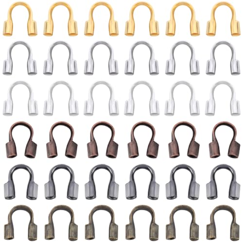 SOFPLATE 1 Box 1200Pcs 6 Colors Wire Guardians Thread Wire Guard Brass Protector Loop U Shape Protective Tube Wire Guardian Loop Findings for Earring Bracelet Necklace jewellery DIY Beading Craft Maki