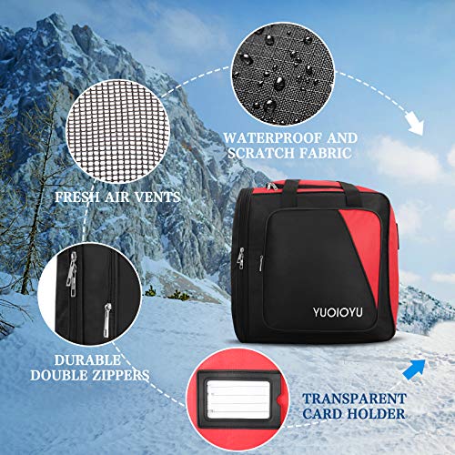 YUOIOYU Waterproof Ski Boot Bag Snowboard Boot Bag 2 Carry Ways Compact Lightweight Travel Skiing Luggage for Helmets, Gear, Globes, Goggles,Outerwear with Venting, Red - Thumbnail 2
