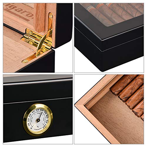 Volenx Cigar Humidor, Cigar Box with Hygrometer and Humidifier, Cedar Wood Desktop Cigar Humidor for 25 Cigars - Thumbnail 4