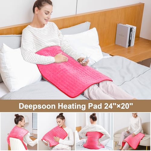 Image of Deepsoon Heating Pad,Electric Heating Pads for Back,Neck,Moist Heating Pad for Abdomen Shoulder Knee Legs,Dry /Moist Heat&Auto Shut Off,Mother's Day Birthday for Men and Women,Fuchsia,24x20 Inch