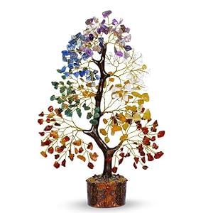 Seven Chakra Crystal Tree|7 Colorful Crystals Tree For Living Room Bedroom Dining Room Office Showpiece Bonsai Money Tree Gift Natural Gemstone Reiki Healing Positive Energy (500 Beads)