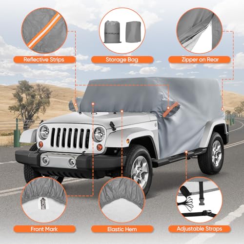 Image of NEVERLAND Cab Cover for 1987-2026 Jeep Wrangler JK JL TJ YJ CJ 2 Door, Waterproof Jeep Wrangler Half Covers 2 Door with Trunk Zipper All Weather Sun Rain Snow UV Protection