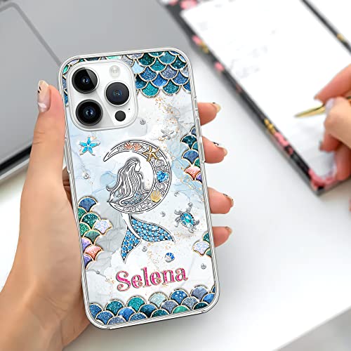 Casezily Personalized Mermaid Lovers Ocean Phone Case Custom Name Protective Clear Cases Compatible With Iphone 14 13 12 11 X Xs Xr 8 7 6 Mini Pro Max Galaxy Note 10 S9 S10 S20 S21 Ultra Plus #TOP3