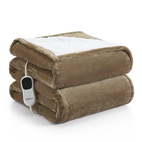 JKMAX Heated Electric Blanket King Size - 100"x90" Flannel Heating Blanket with 10 Heating Levels & 5 Time Settings Over-Heat Protection, Winter Warmer for Adults with ETL Certification(Ivory)