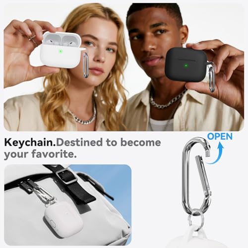 Image of Ljusmicker for AirPods Pro 3 Case 2025 with Cleaner Kit,White | Soft Silicone Protective Cover for Apple AirPod Pro 3rd Generation Case with Keychain for Women Men,Shockproof