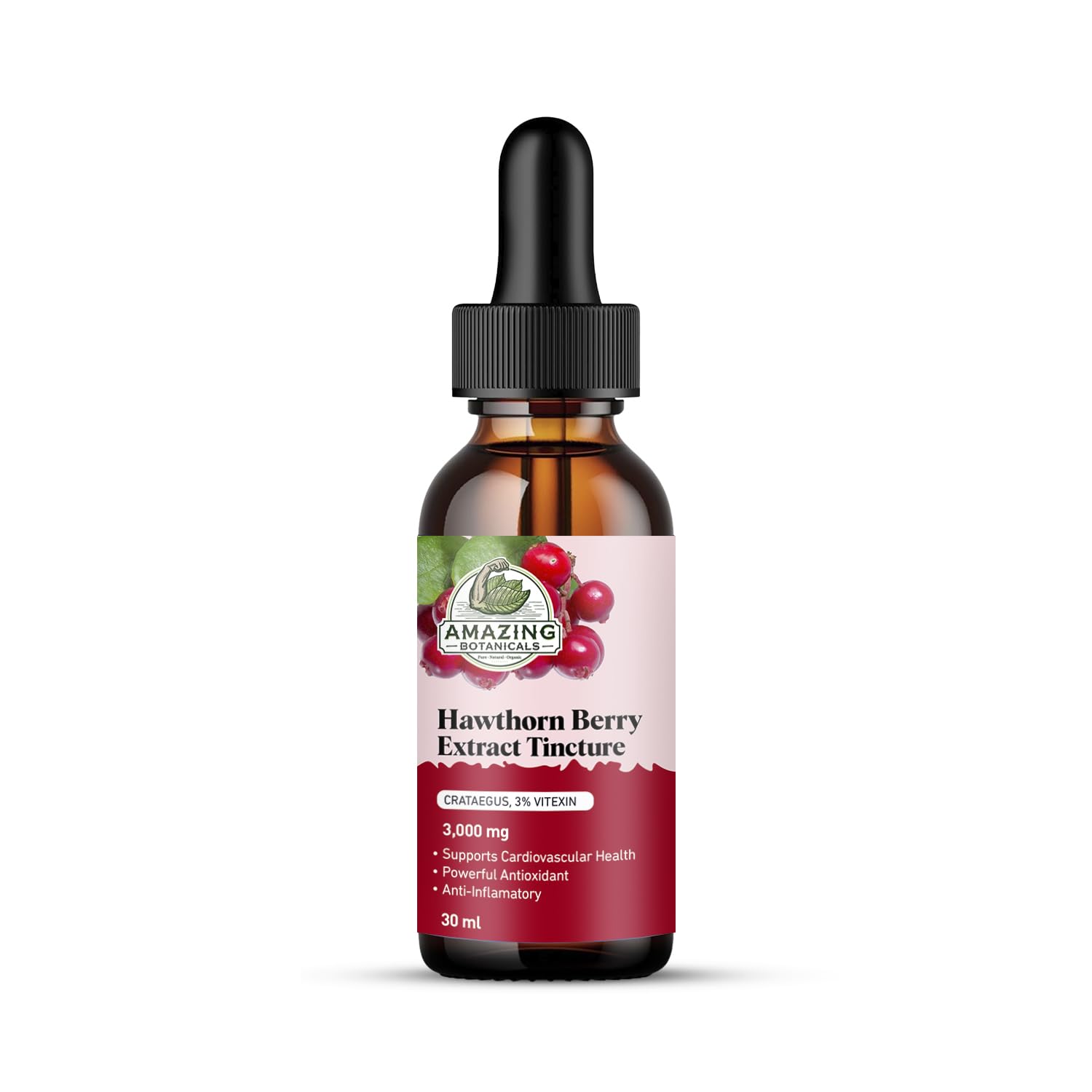 Amazing Botanicals Hawthorn Berry Extract 3,000mg Strength Tincture - Organic Immune Support & Wellness Supplement | 30ml/1oz