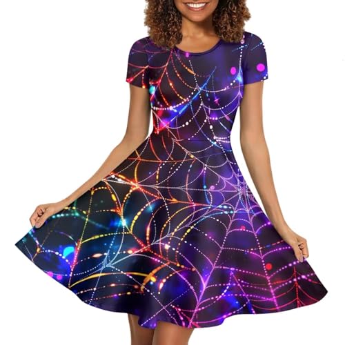 Image of POLERO Sunflower Dress for Women Floral Summer Dresses Short Sleeve Casual Sundresses Midi Dresses