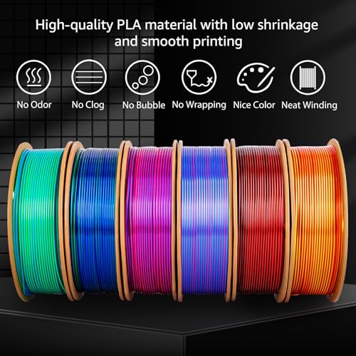 Image of Silk PLA+ 3D Printing Filament Dual Color 250g, 6 Packs, 1.75mm | 250g x 6 Spools Bundle, Gold&Red, Black&Red, Rose Red&Sky Blue, Rose Red&Dark Blue, Dark Blue&Green, Sky Blue&Green