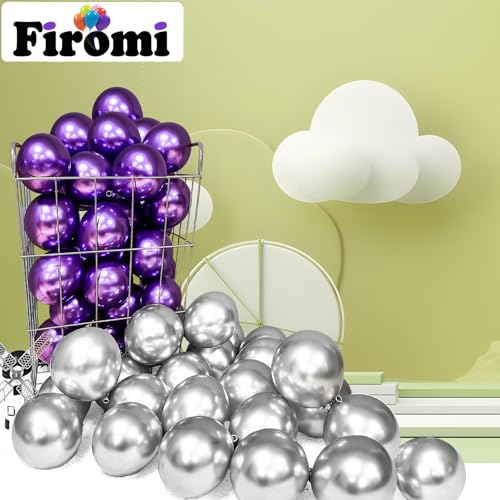 Image of Firomi Metallic Chrome Silver Balloons 5-inch 100 Pack (with 2 Ribbons)