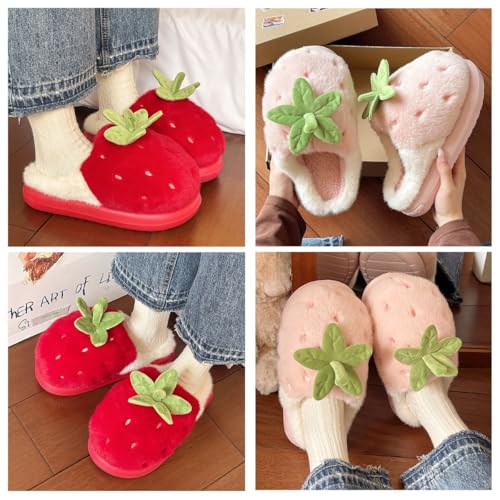 Cute Strawberry Slippers Kawaii Plush Chunky Sole House Shoes for Women Warm Cozy Closed-Toe for Indoor Outdoor3