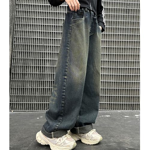Girls Denim Pants Elastic High Waist Straight Baggy Wide Leg Jeans Teens Kids Casuall Trousers3