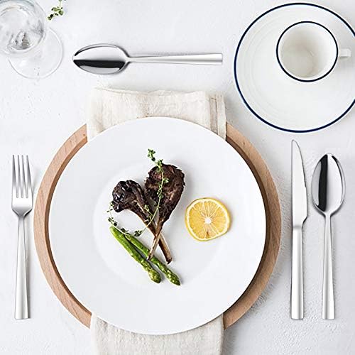 Cutlery Set, Stainless Steel 24 Piece Flatware Silverware Set for 6, Knife Fork Spoon Set Ideal for Home/Camping/Party, Healthy & Mirror Polished, Easy Clean & Dishwasher Safe - Elegant Look