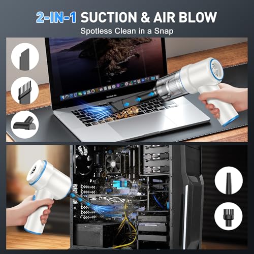 Image of KMM Handheld Car Vacuum Cleaner, 9000PA Vacuum Cleaner & Air Duster, 120W High Power Vacuum Portable Cordless, Hand Held Vacuum Rechargeable with Multi-Nozzles & LED Light for Home, Car, Office