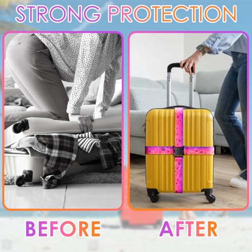 Image of Gutsdoor Luggage Straps for Suitcases Adjustable Travel Belt, Connector Holds Suitcase Bright Colorful Identifiers Travel Bag Accessories (Purple-red Tree)