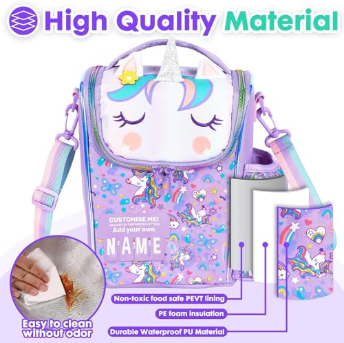 Image of Lunch Bag for Kids, Lunch Bag for Office Men, Women and Kids, Canvas Tiffin Bags for School, Picnic, Work, Carry Bag for Lunch Box and Water Bottle (Vertical Unicorn Pink)