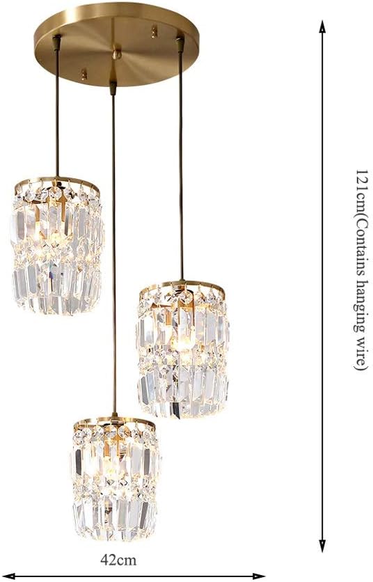 Light Fixture Modern Light Style 3 Lights Copper Crystal Droplight Lights E27 Hallway Light Fixtures Ceiling Hanging Lamps for Living Room Kitchen Island Ligh/Transparent