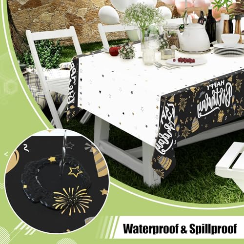 Image of Smiry Disposable Table Cloth - 15 Pack, 54 x 108 Inch Waterproof Rectangle Tablecloths for Parties, Decorative Plastic Table Cover, Leakproof & Sturdy, Black & White