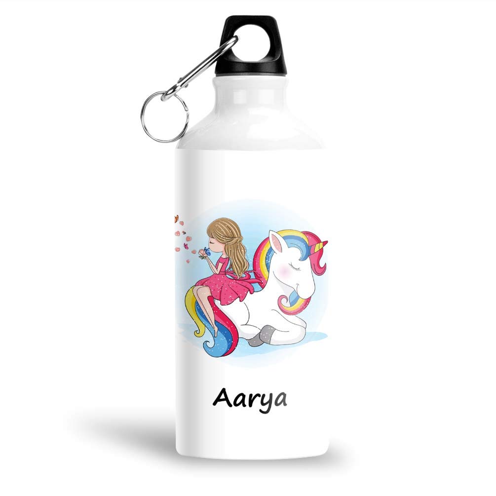 FurnishFantasy Unicorn are real Aluminium 600ml White Sipper Bottle/Water Bottle for Kids - Best Happy Birthday Gift for Daughter, Sister, Return Gift, Name - Aarya