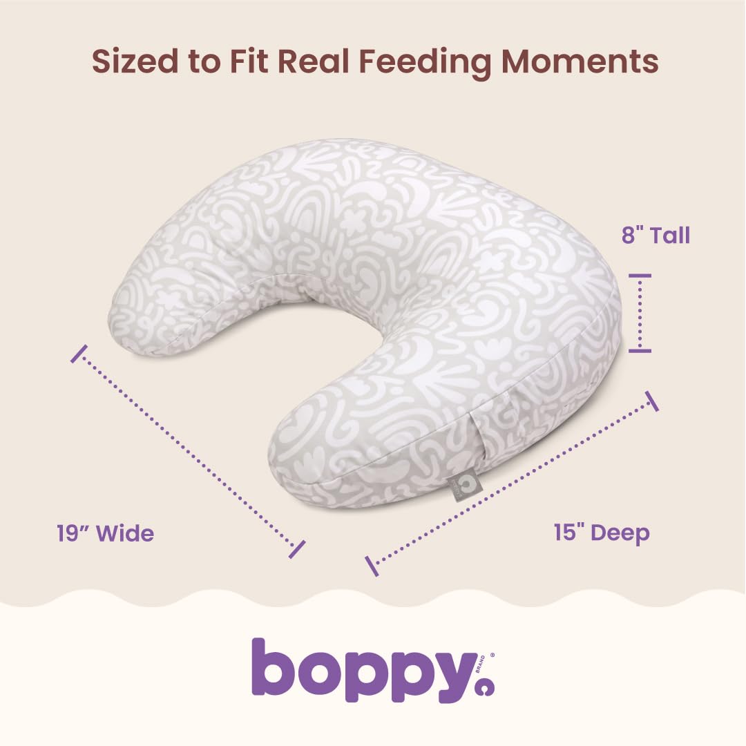 Boppy Nowa poduszka do karmienia - kremowa retro Squiggles - większa, bardziej wspierająca poduszka do karmienia piersią i karmienia butelką - mocniejsze wypełnienie, wyższe podnoszenie, większy