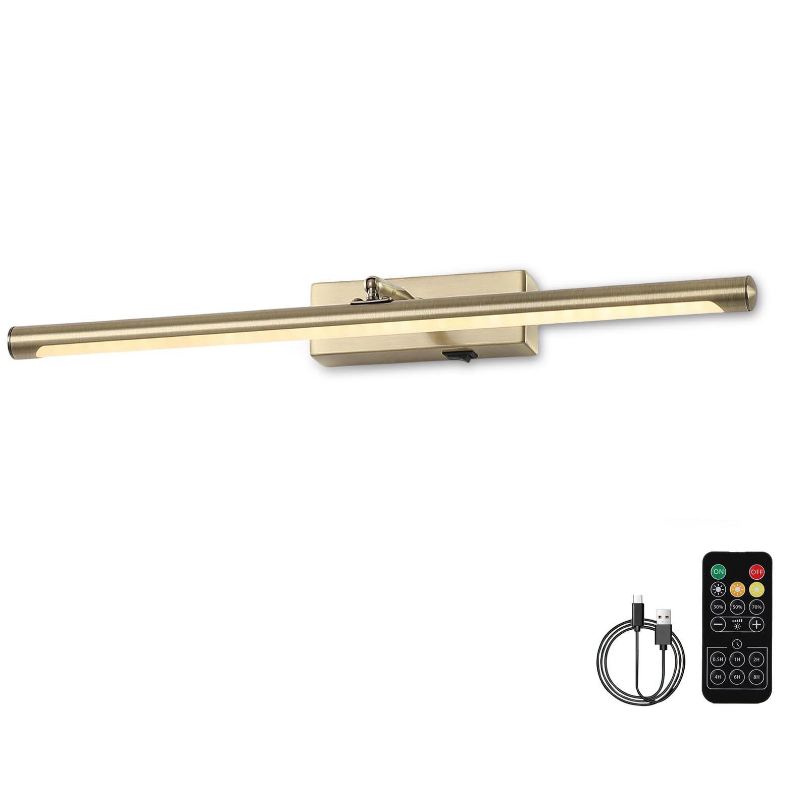 Picture Light for Wall Battery Operated, 20" Rechargeable Art Light with Remote and Timer for Painting, 9000mAh Wireless Wall Light for Display, Artwork, Portrait, Gallery, Bronze