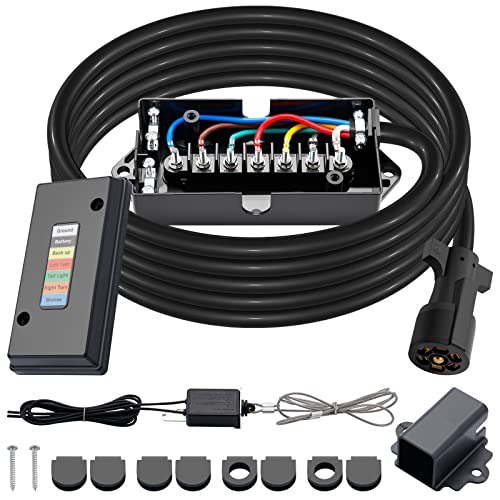 Image of CheeMuii 15 FT 7 Way Trailer Cord and 7 Gang Junction Box Kit with 12 V Breakaway Switch and Plug Holder Heavy Duty Trailer Wiring Harness Kit for Trailers RVs Campers