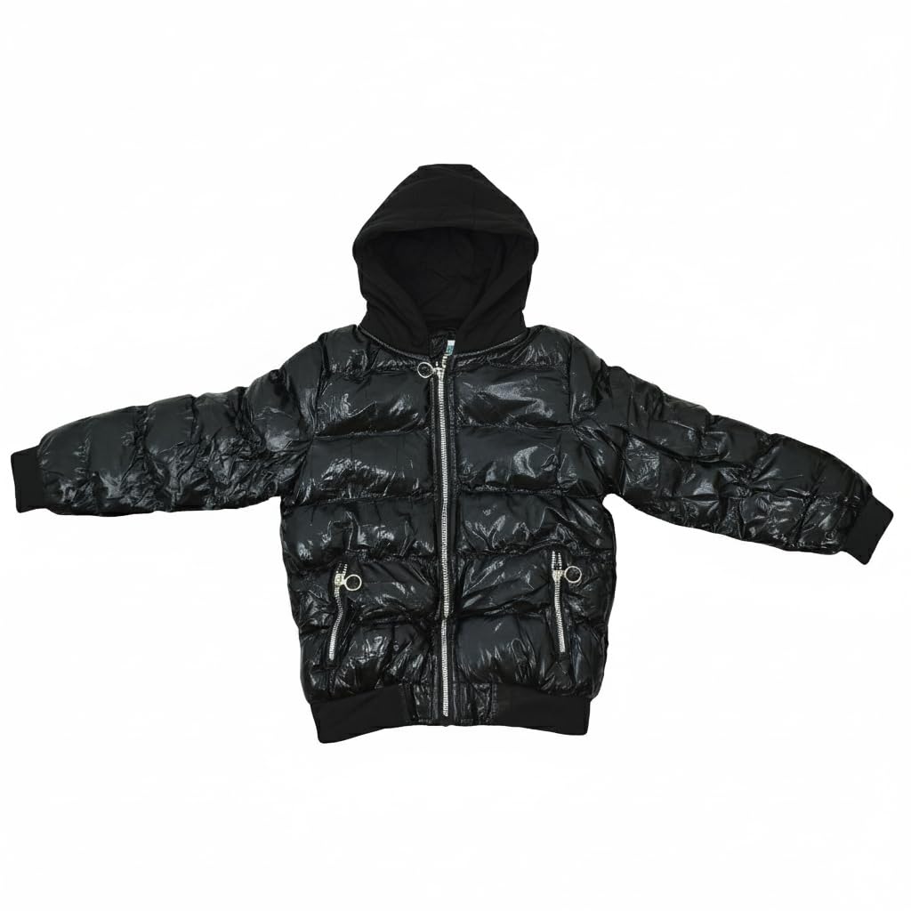 A2Z 4 Kids Dzieci Dziewczyny Chłopcy Moda Błyszczący Watowany Kurtka - Jacket JK28 Black 11-12