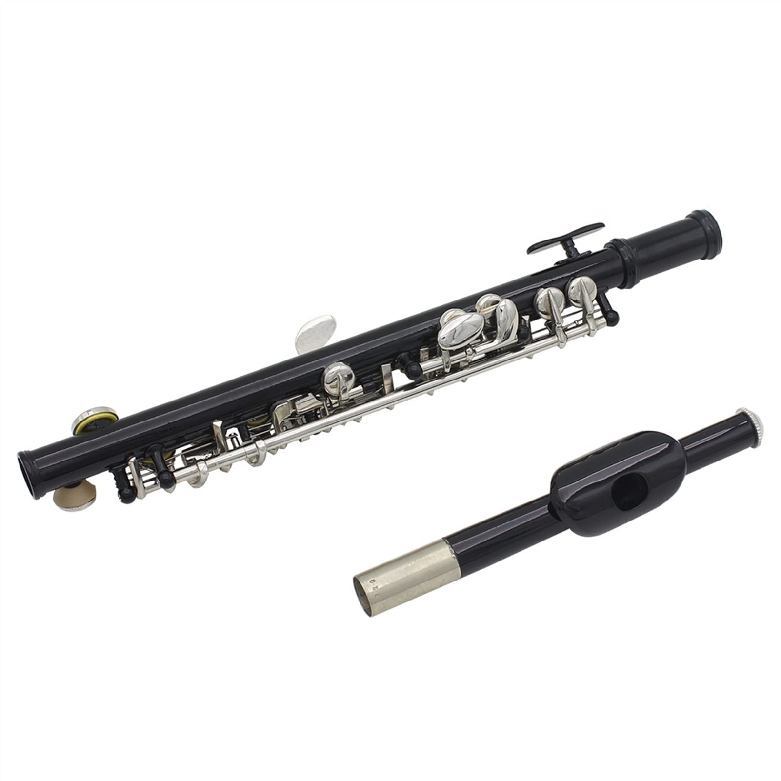 Flute C Key Piccolo Mezza Formato Argento Placcato Cupronickel con Scatola Imbottita Accessori Flauto Flauto (Color : Black)