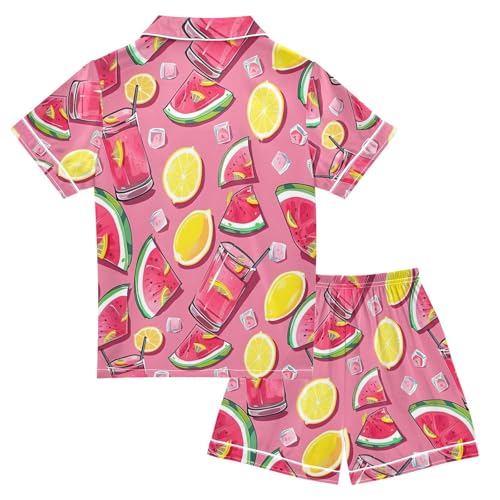 ALAZA Watermelon Slices Lemon Pajamas Satin Pajama Set Short Sleeve Button Down Sleepwear2