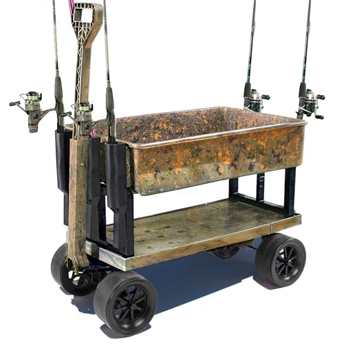 Mighty Max Cart Collapsible Outdoor Utility Wagon Double Decker, 250 Heavy Duty Capacity, Gardening Yard Recreational Sports Camping All-Terrain Cooler Wheels with Rod Holders, Camo