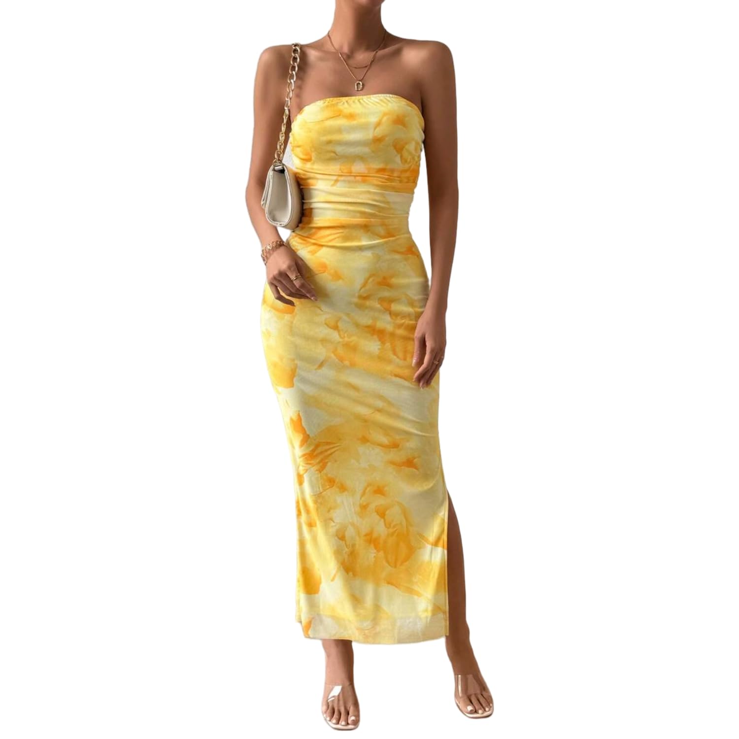 LIGHT DOT Women's Summer Dress Printed Strapless Tube Bodycon Maxi
