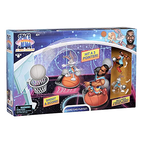 SPACE JAM Famosa - Game Time Playset, Juego Partido de Baloncesto, 2 Personajes exclusivos de la película de Lebron, con cancha y balón para lanzar, Apto para Todas Las Minifiguras (700016840)