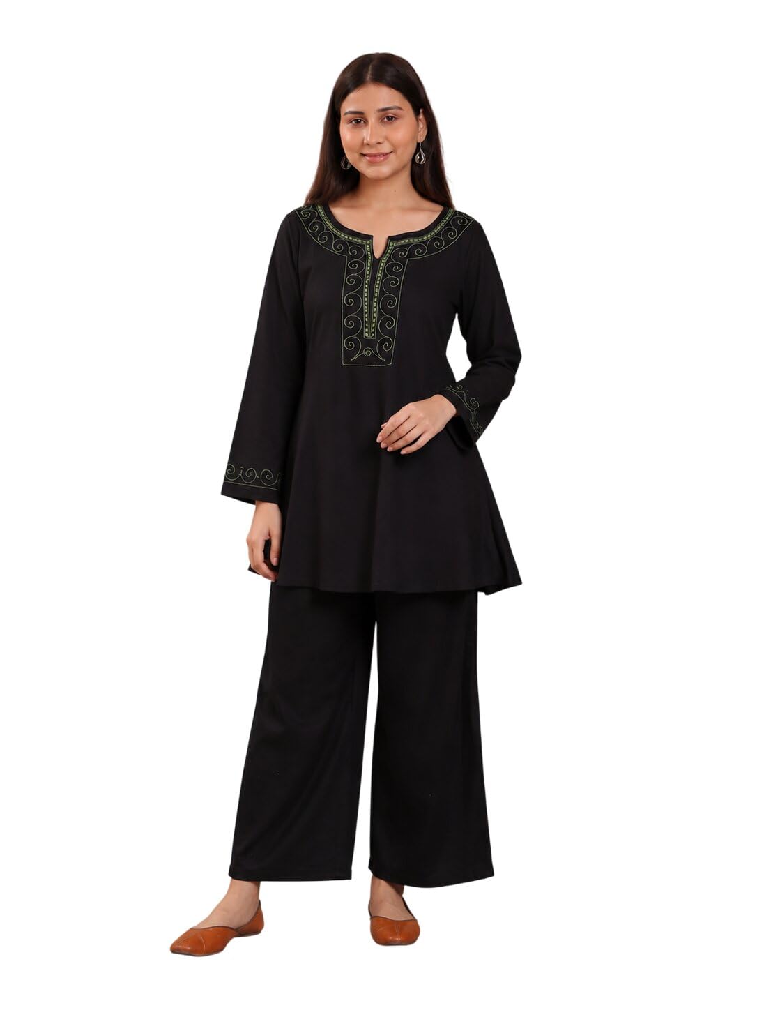 qazmi Women Aari Embroidered Viscose Rayon A-Line Short Kurti with Full Sleeves-picture-40