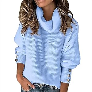Cotton Sweatshirt Women Women’s High Neck Knit Top Casual Long Sleeve Pullover Sweater Shirt Depressing Sweatshirts (Blue, S)