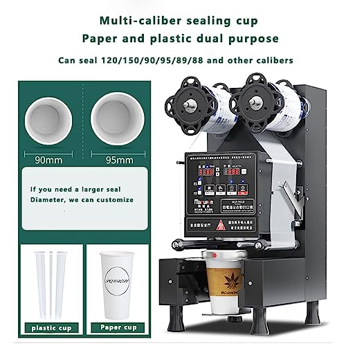 Sellador automático de tazas para té de burbujas, máquina totalmente automática con panel de control LCD para sellar vasos de plástico, batidos y bebidas de café