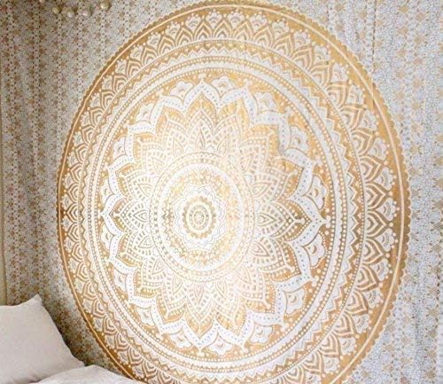THE ART BOX Mandala Wall Hanging Tapestry Gold and White - Indian Cotton Decorative Throw Blanket - 82x55 inch - Image 5