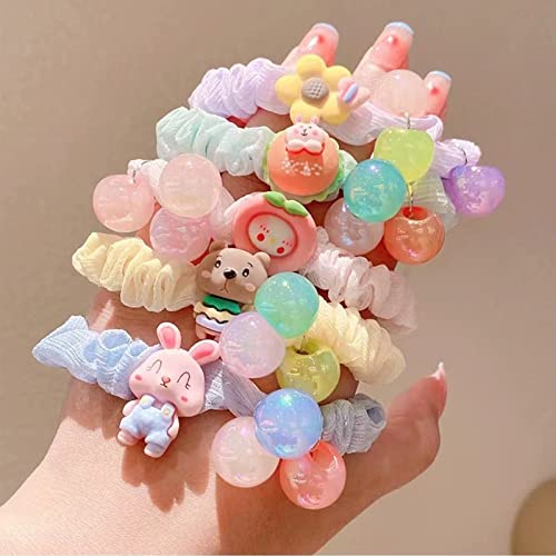 Jiuzh Color Bead Hair Ties For Girls Flower Elastic Band Rabbit Hair Rings Peach Ponytail Holder Bear Hair Accessories For Children, Kids(5Pcs/Pack) (6.5 * 17Cm) #TOP1