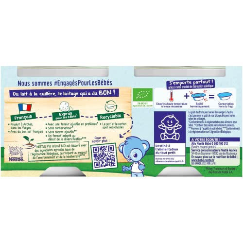 Nestlé Bébé - P'tit brassé BIO mini Pomme Poire sans sucres ajoutés - dès 4/6 mois - 6 x 50g (Lot de 2)
