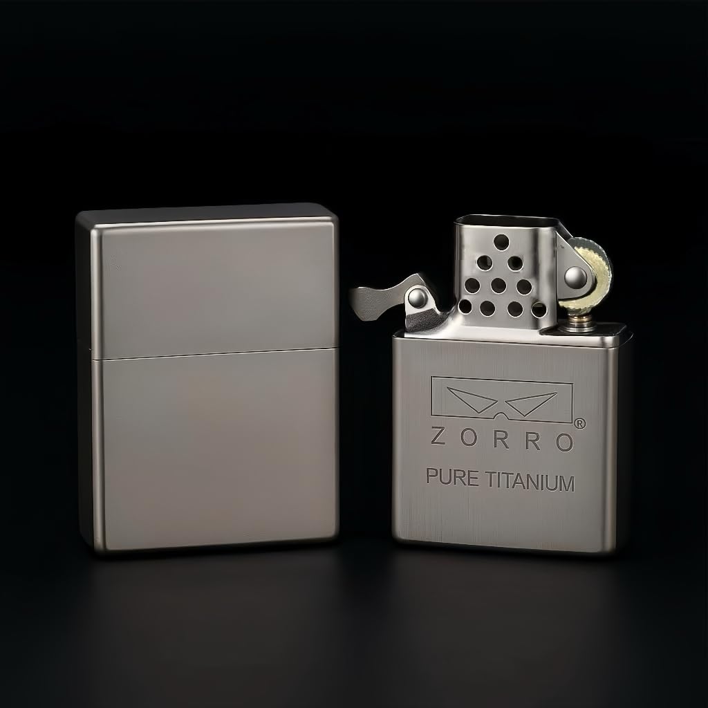 ZORRO 912S Titanium Kerosene Lighter Set Refillable Windproof Pocket Design with Pure Titanium Inner Tank Classic Grinding Wheel