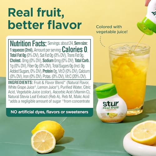 Image of Stur Liquid Water Enhancer | Lemonade | Naturally Sweetened | High in Vitamin C & Antioxidants | Sugar Free | Zero Calories | Keto | Vegan | 5 Bottles, Makes 120 Drinks