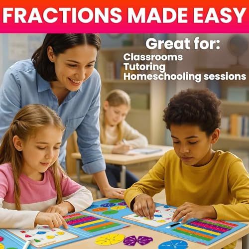 Image of QUOKKA Magnetic Fractions Learning Set for Kids Ages 6-12 - Hands-On Math Games for Homeschooling, Classrooms & Travel - 110 Magnets, 12 Task Pages, Marker - Montessori Educational Toy Puzzles