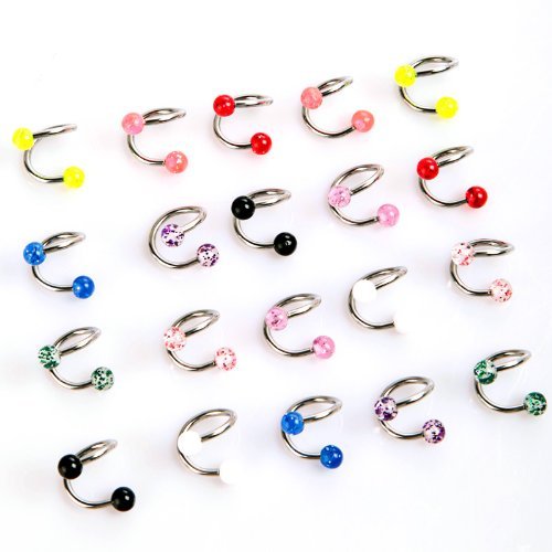TOMTOP 20pcs Colorful Stainless Steel Ball Curved Nose Navel Belly Button Rings Bars Piercing
