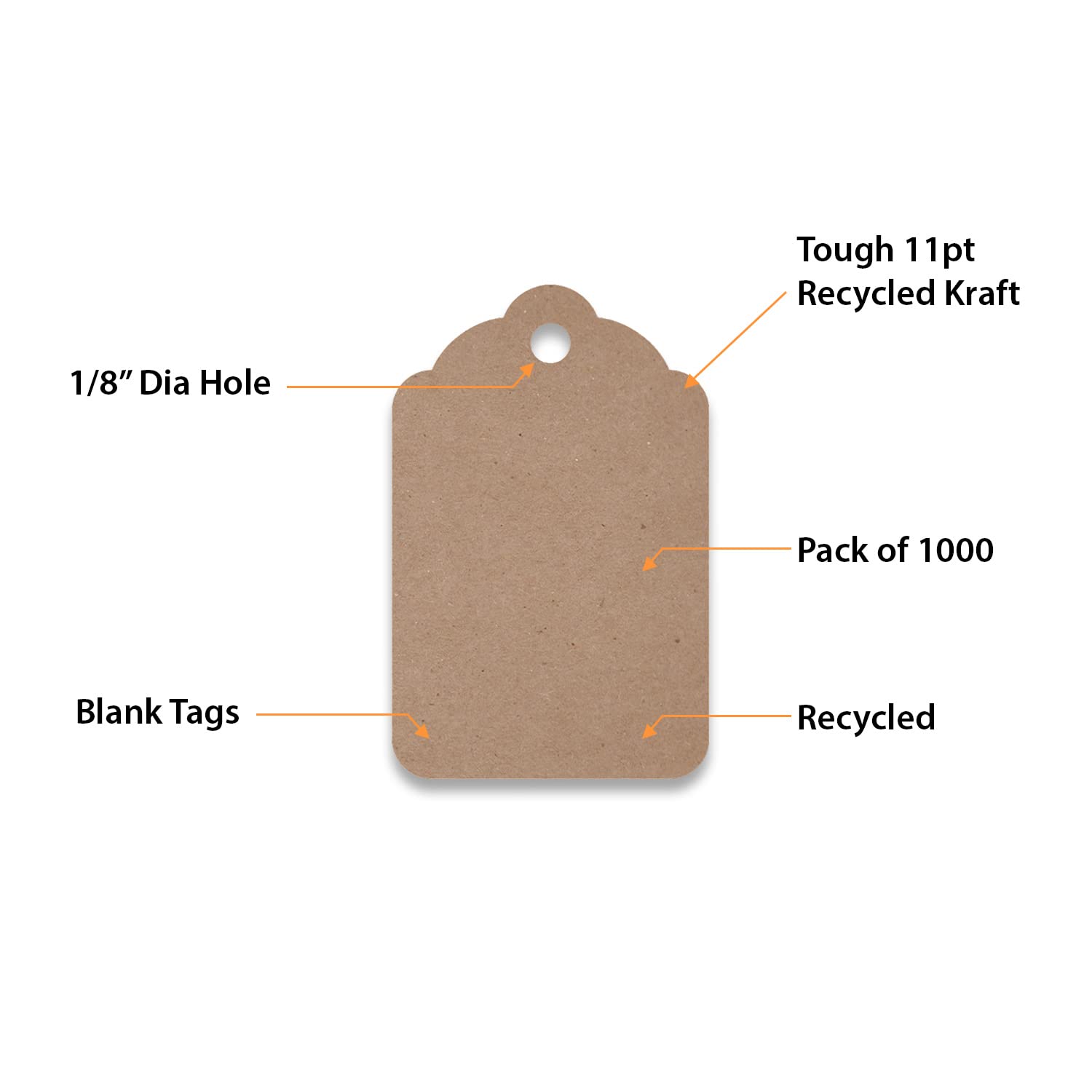 SmartSign Kraft-Geschenkanhänger – 1000 Stück, 4,4 x 2,9 cm, Größe 5, umweltfreundlich, blanko Merchandise-Anhänger, 11 pt recyceltes Kraftpapieranhänger für Weihnachten/Markierung/Kleidung/Preis