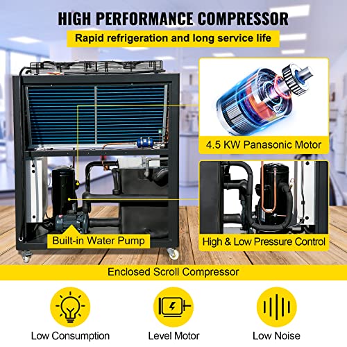 Vevor Water Chiller 6Ton Capacity, Industrial Chiller 6Hp, Air-Cooled Water Chiller, Finned Condenser, W/Micro-Computer Control, Stainless Steel Water Tank Chiller Machine For Cooling Water #TOP2