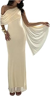 Women's Asymmetrical Neck Mesh Maxi Dress Short Sleeve Ruched Bodycon Co...