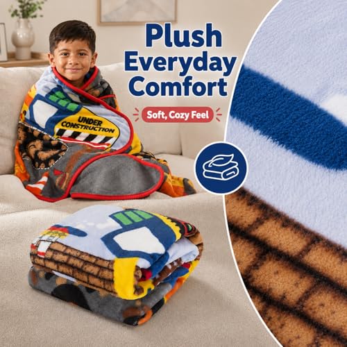 Image of EVERYDAY KIDS Toddler Throw Blanket - 30 inch by 40 inch - Under Construction - Super Soft, Plush, Warm and Comfortable