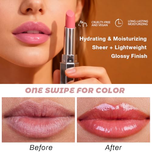Image of Nude Honey Lipstick Tinted Lip Balm - Shine Moisturizing Lipstick for Women, Natural Nourishing Hydrating Lip Color Gloss Stain for Dry Lips, Tint Sheer Lightweight Makeup, Vegan - 1Pc #04 Nude