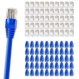 CableGeeker RJ45 Connectors 100+100 Pack - 100 Cat6 Plugs & 100 Strain Relief Boots(Blue), Standard Ethernet Crimp Plugs, ​​Gold Plated Ends for Cat5/Cat5e/Cat6 Ethernet Cable​​